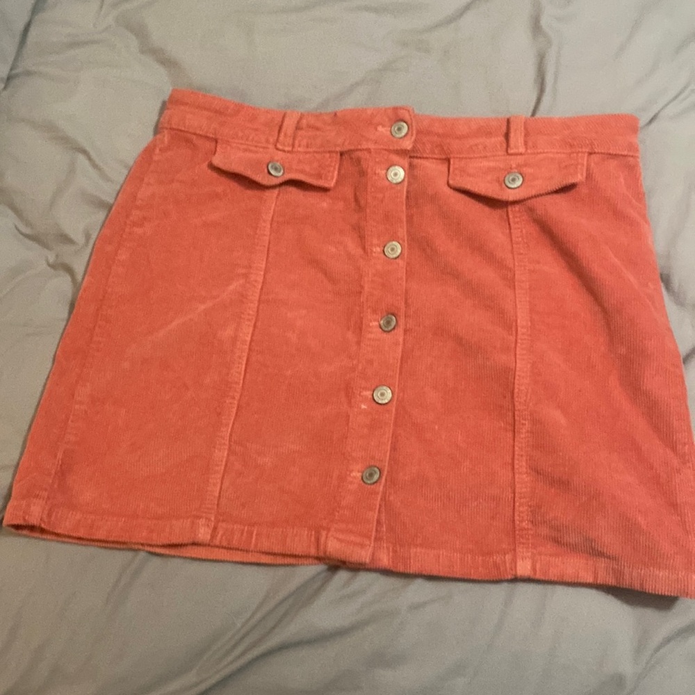 Coral Colored Corduroy Mini Skirt